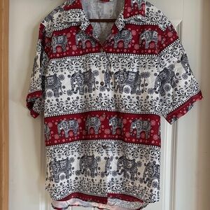 Elephant Pattern Men's Casual Shirt - Red and Black